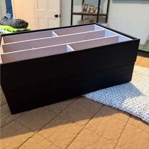 Premium Black Jewelry Organizer Box with light Grey Interior Compartments